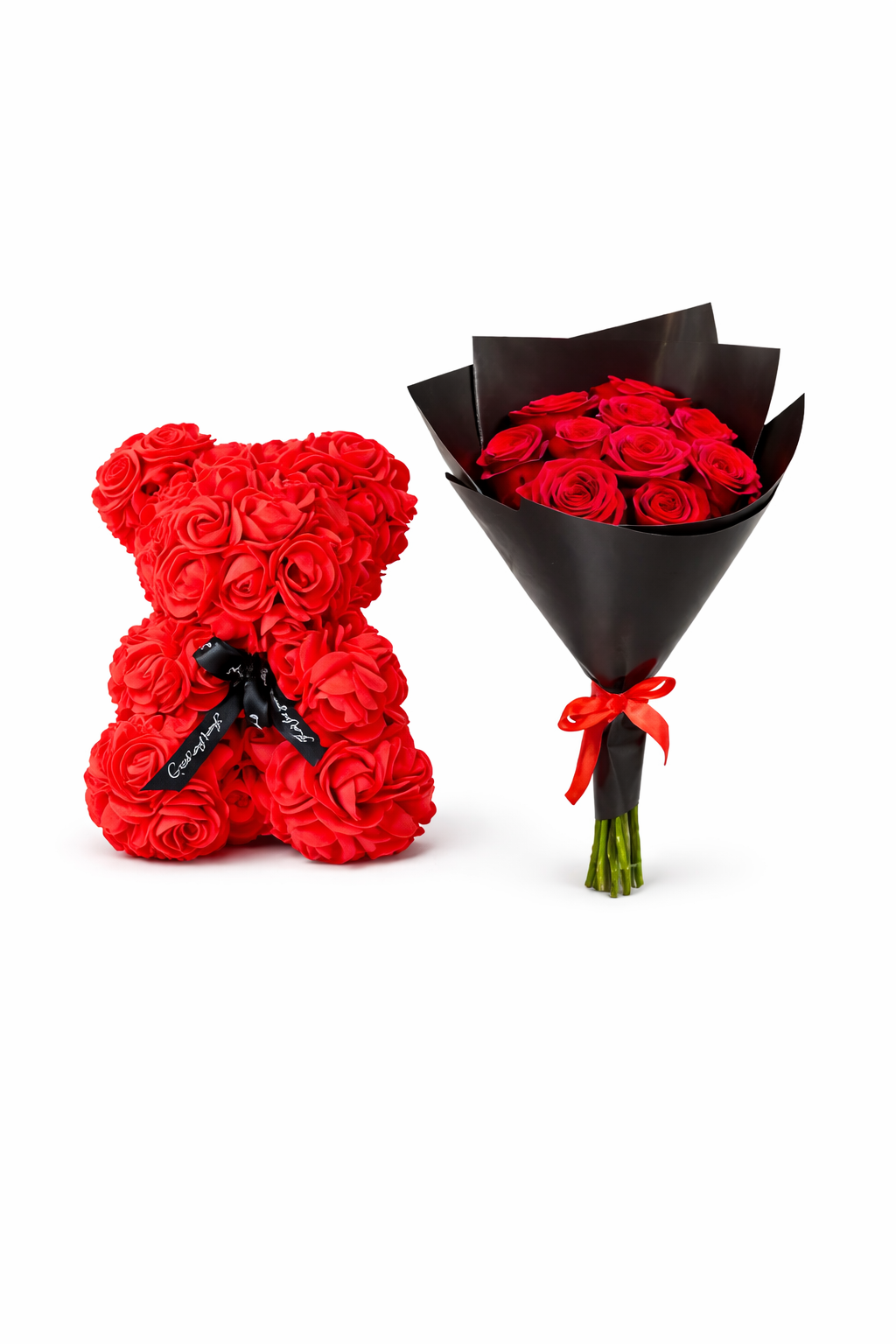 BOUQUET 10 ROSES ROUGES + NOUNOURS