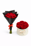 BOUQUET 10 ROSES ROUGE + BOXE ROSES FRAICHES