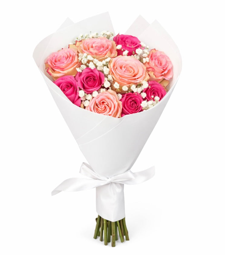 BOUQUET 10 ROSES PINK & FUSHIA