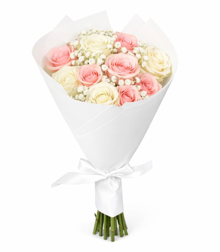 BOUQUET 10 ROSES PINK & WHITE