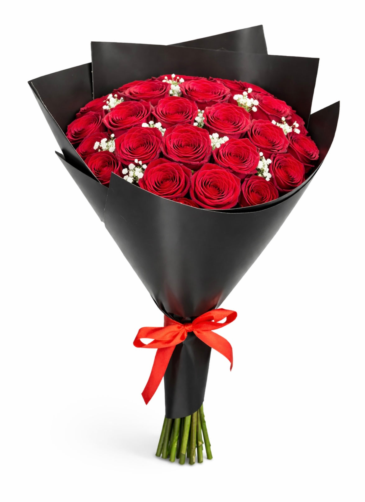 BOUQUET 20 ROSES ROUGES + GYPSO