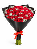 BOUQUET 50 ROSES ROUGES + GYPSO