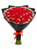 BOUQUET 100 ROSES ROUGES + GYPSO