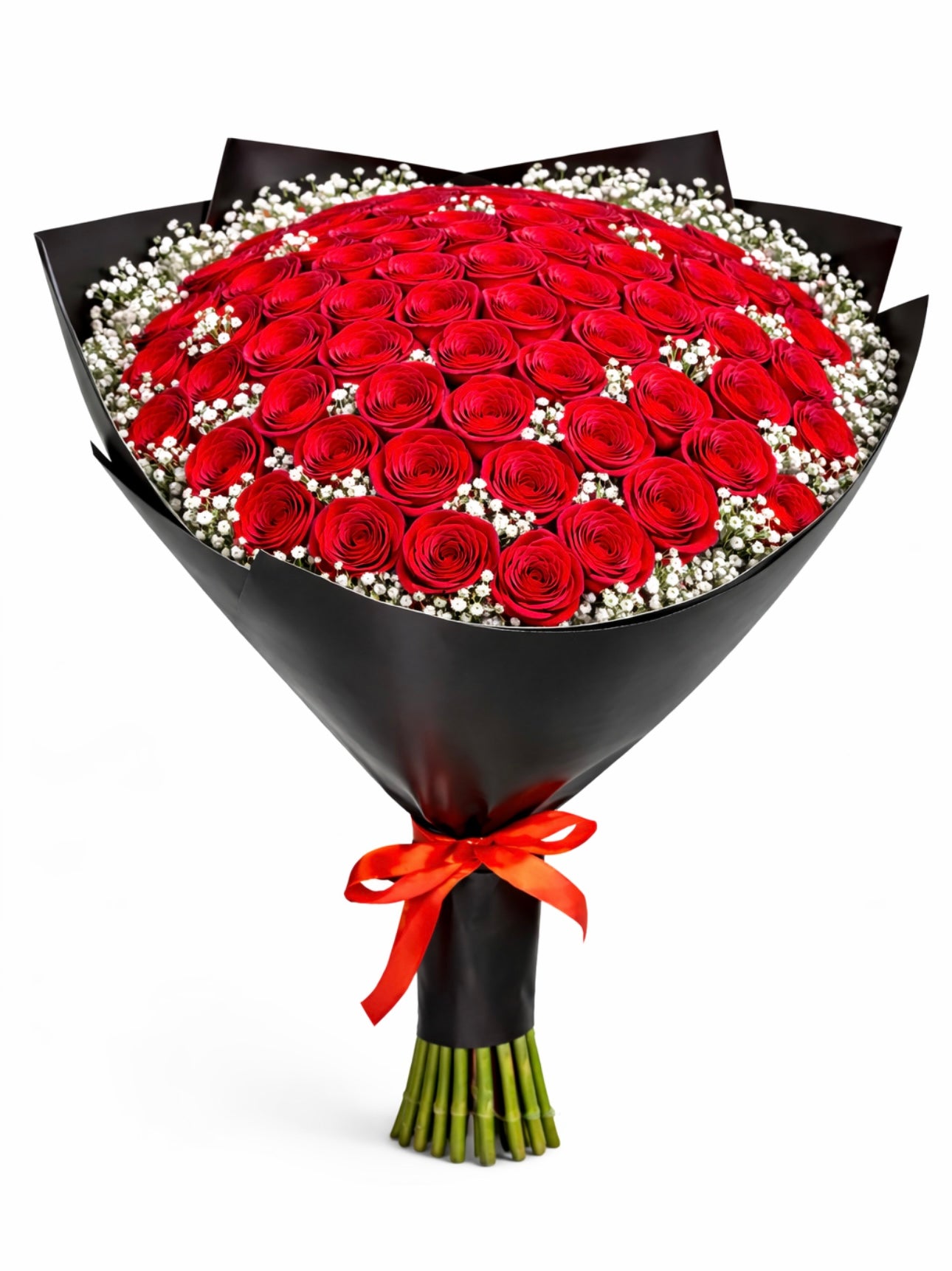 BOUQUET 100 ROSES ROUGES + GYPSO