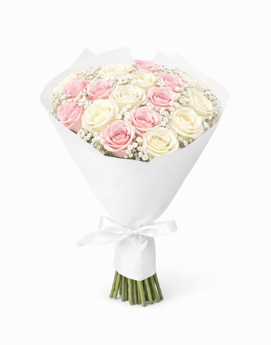 BOUQUET 20 ROSES PINK & WHITE