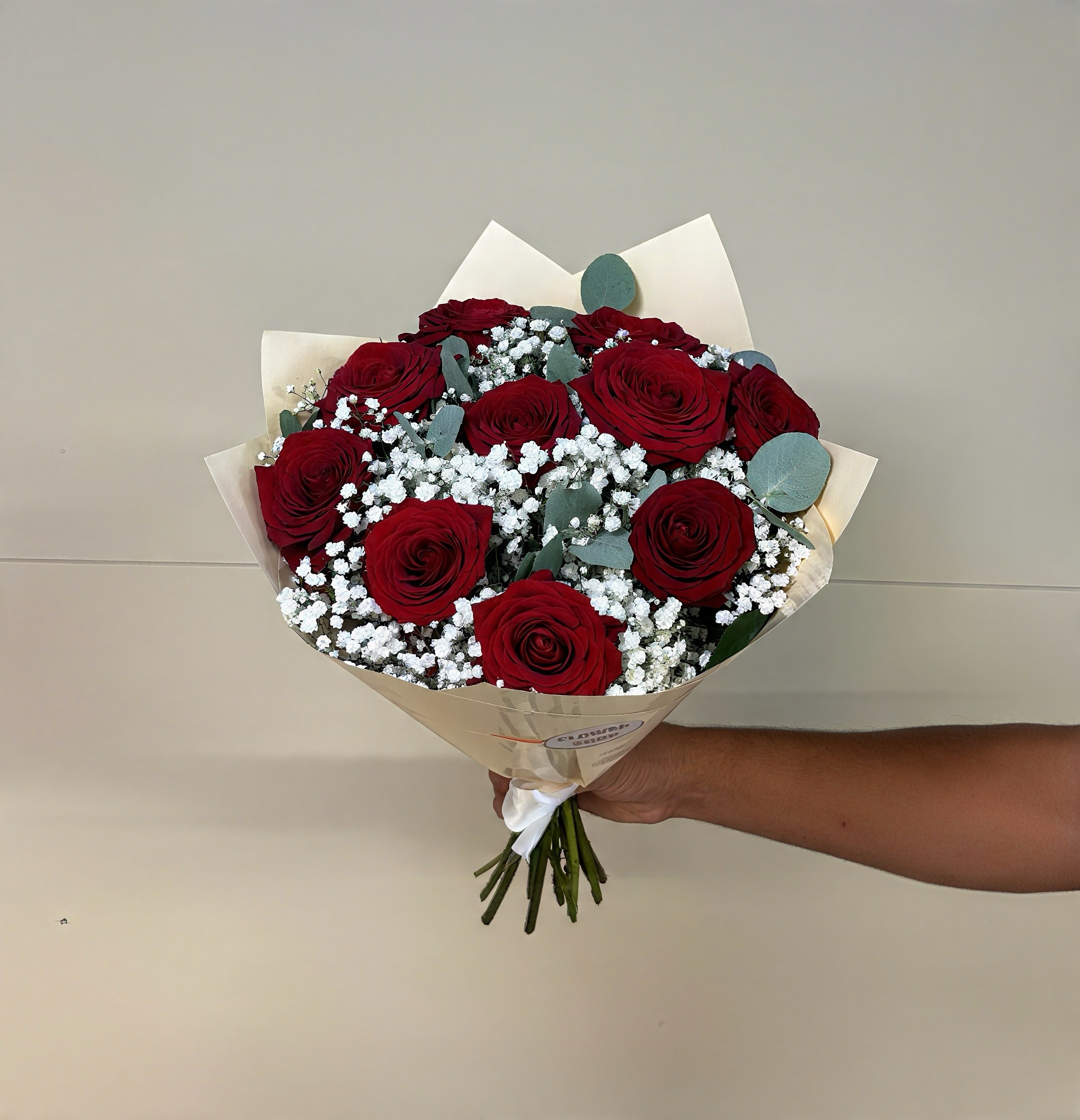 10 Roses Rouges & Gypsophile